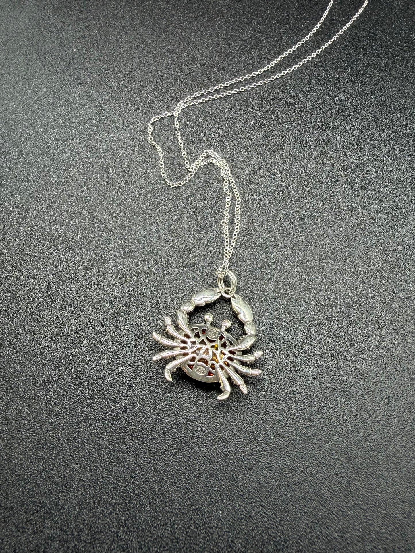 Baltic Amber Crab Pendant Sterling Silver Necklace
