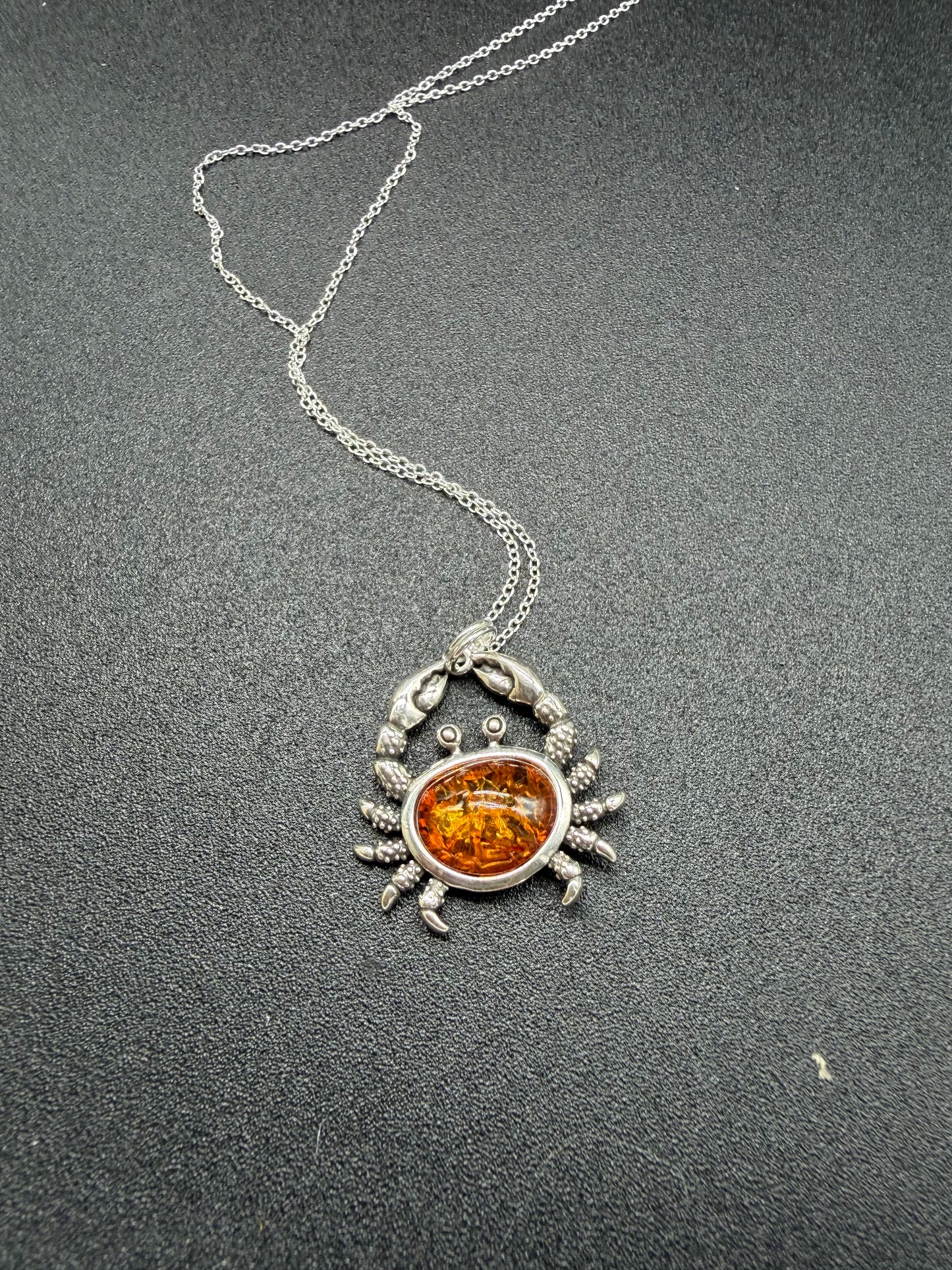 Baltic Amber Crab Pendant Sterling Silver Necklace