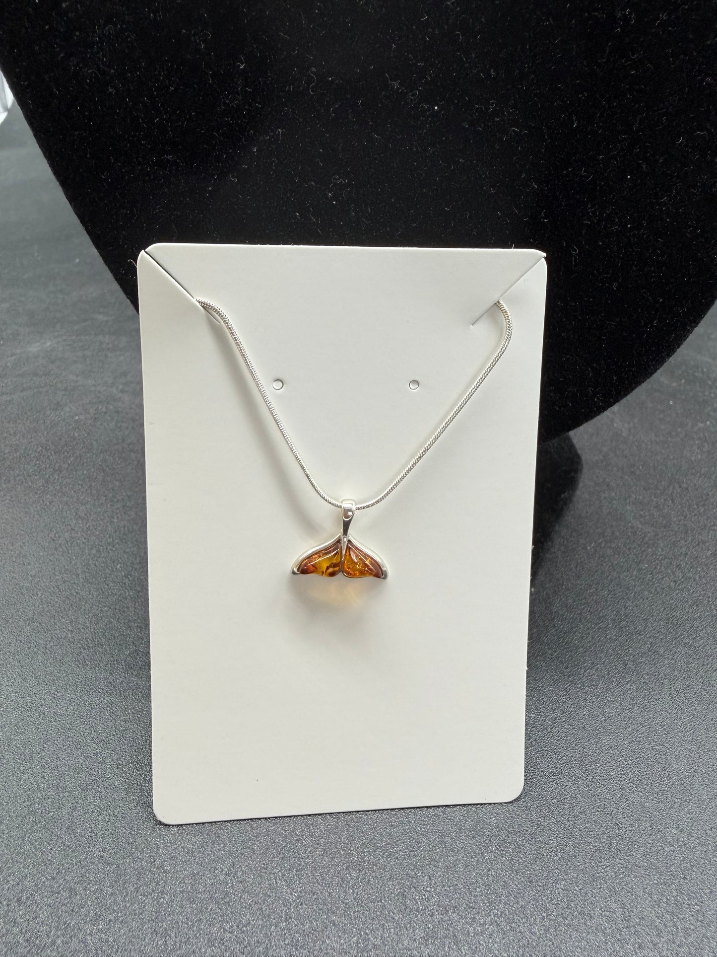 Baltic Amber Whale Tail Pendant Sterling Silver Necklace