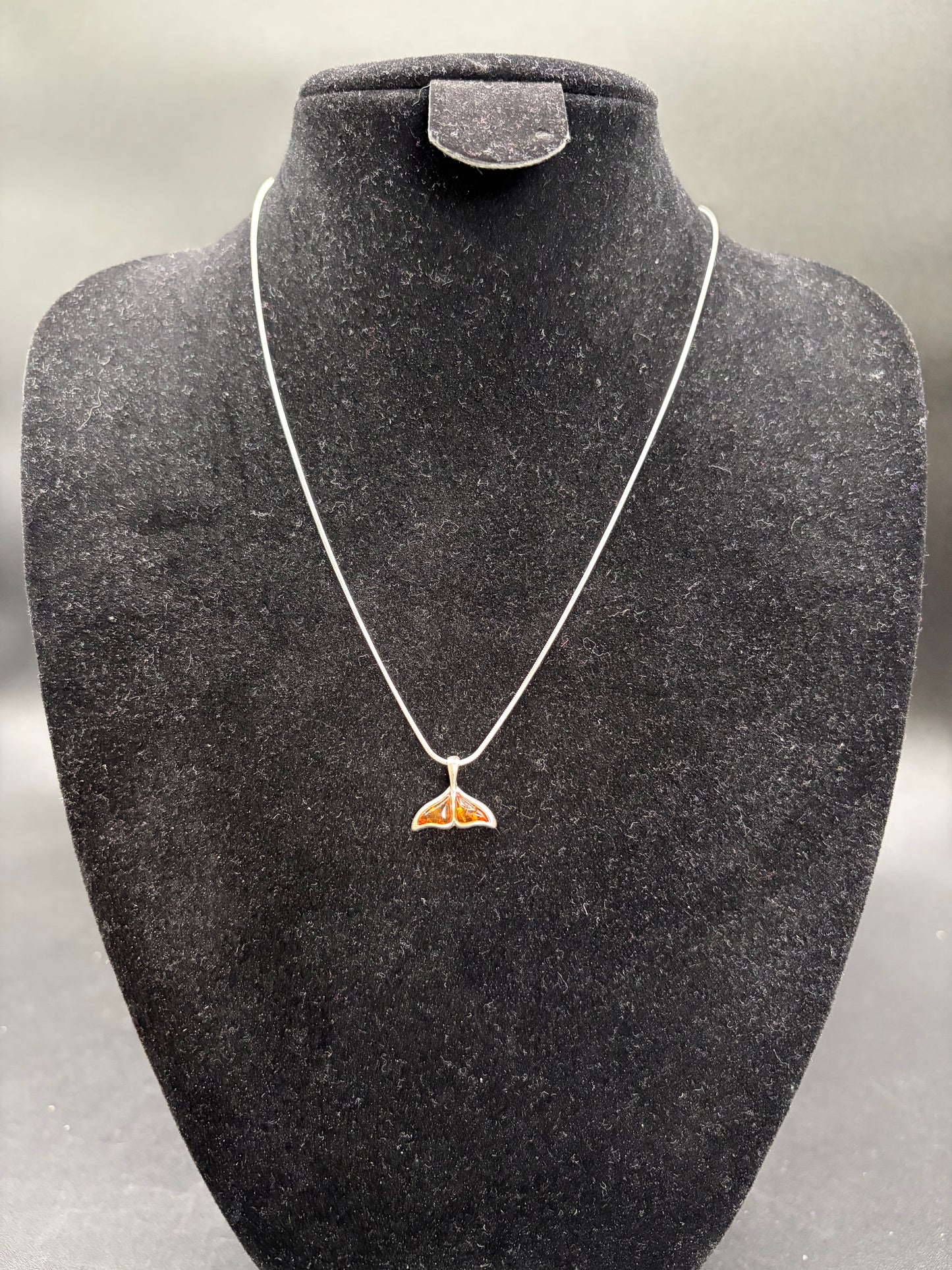 Baltic Amber Whale Tail Pendant Sterling Silver Necklace