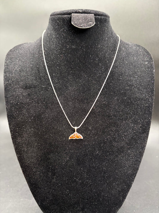 Baltic Amber Whale Tail Pendant Sterling Silver Necklace