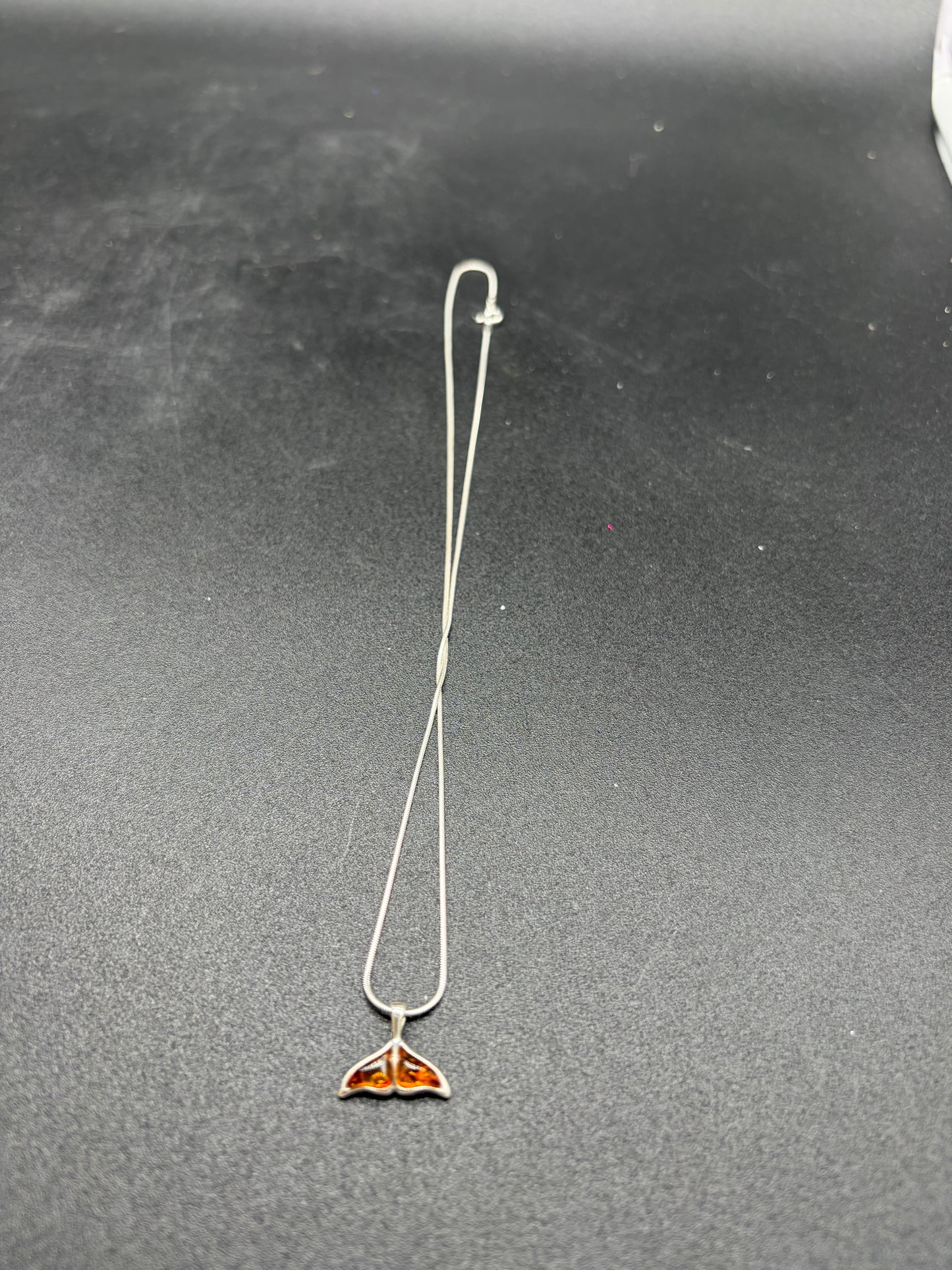 Baltic Amber Whale Tail Pendant Sterling Silver Necklace
