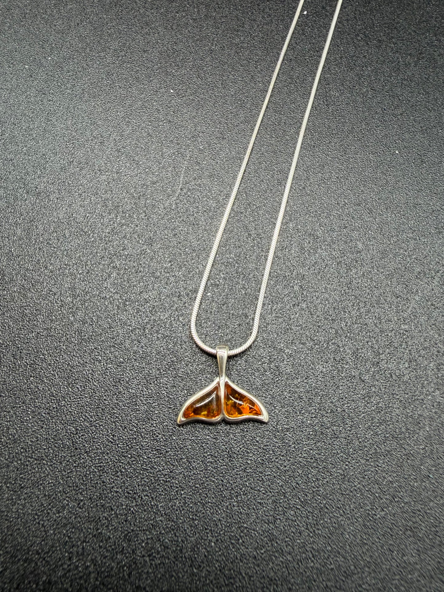 Baltic Amber Whale Tail Pendant Sterling Silver Necklace