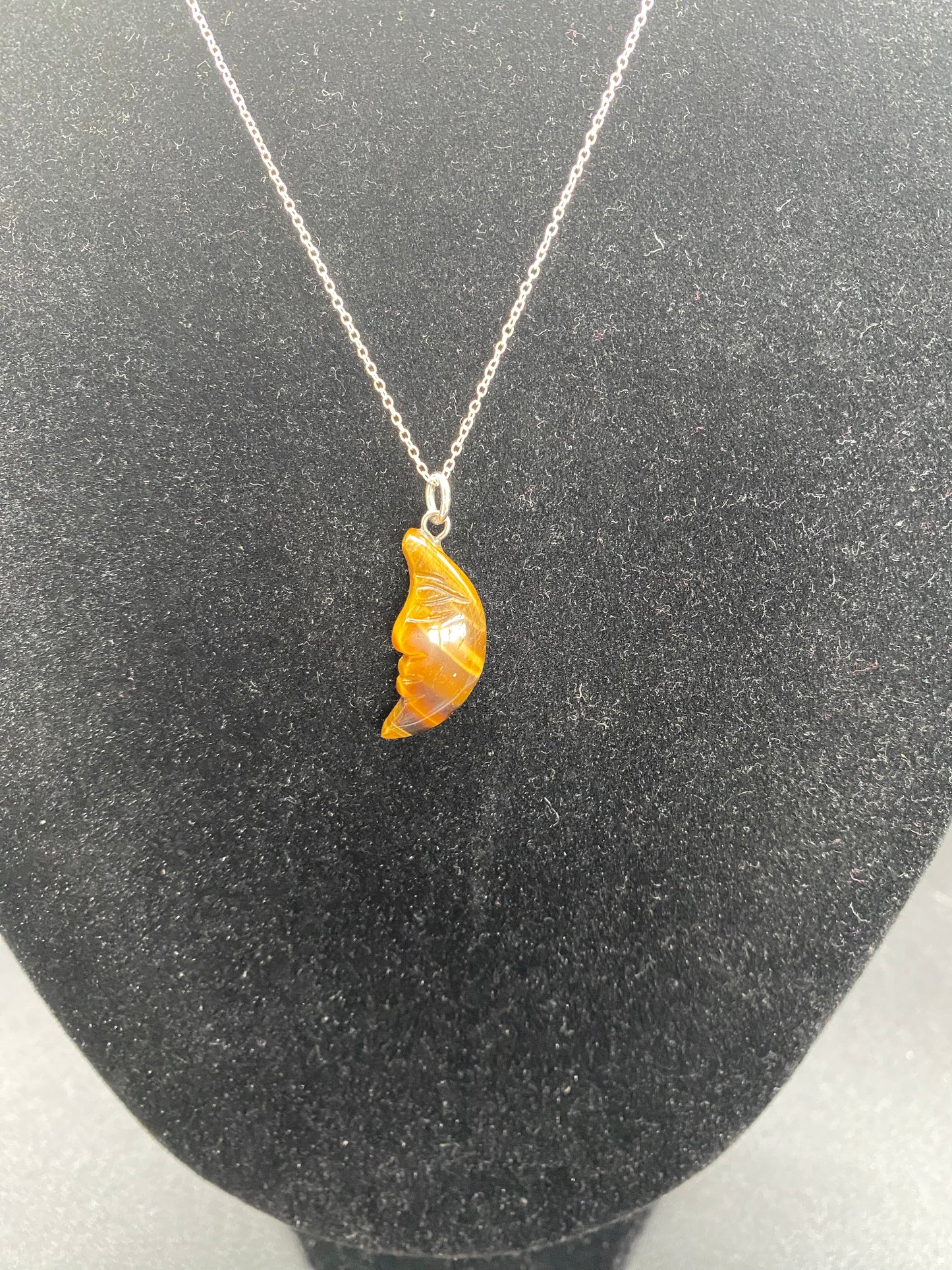 Genuine Tiger's Eye Moon Pendant – 925 Sterling Silver Celestial Protection Jewellery