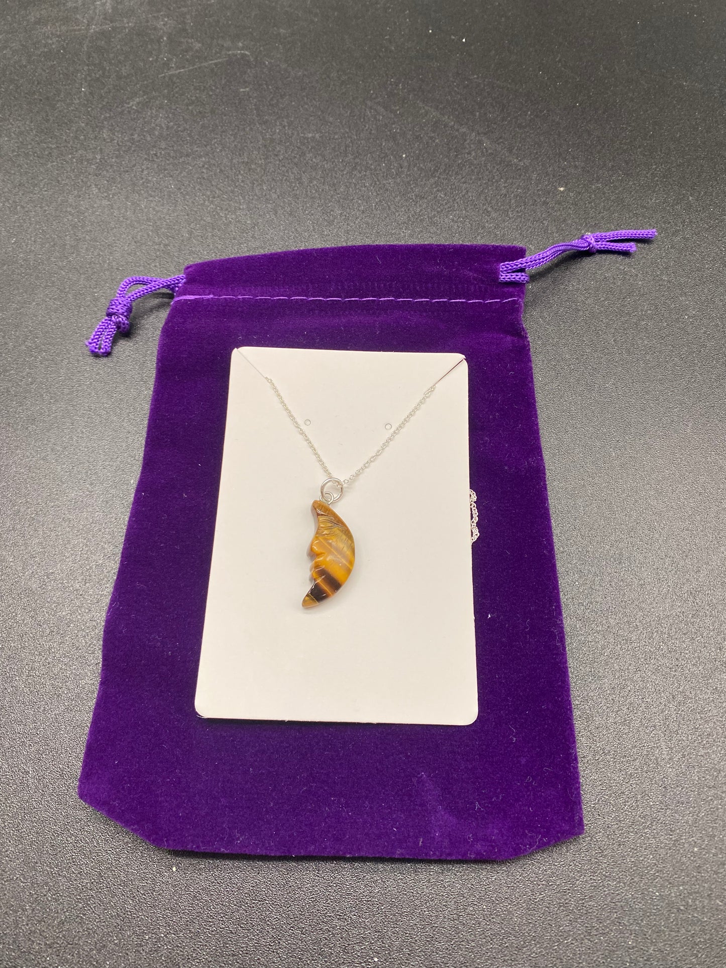 Genuine Tiger's Eye Moon Pendant – 925 Sterling Silver Celestial Protection Jewellery