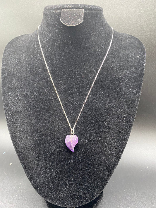 Genuine Purple Amethyst Flame Heart Necklace - 925 Sterling Silver Spirituality Jewellery