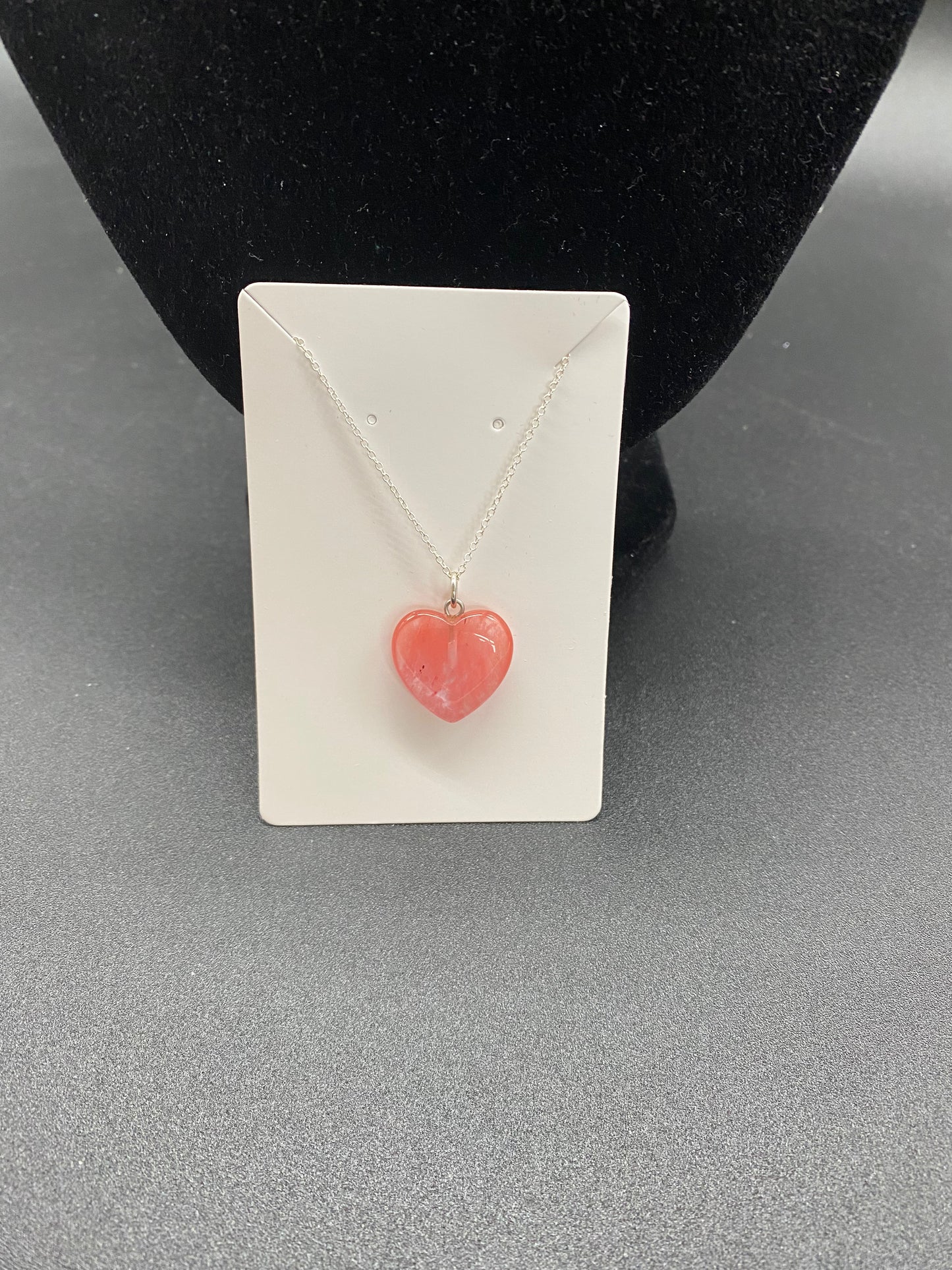 Strawberry Quartz Heart Necklace, Red Crystal Heart Pendant, Sterling Silver Dainty Chain, Love and Healing Jewellery for Her
