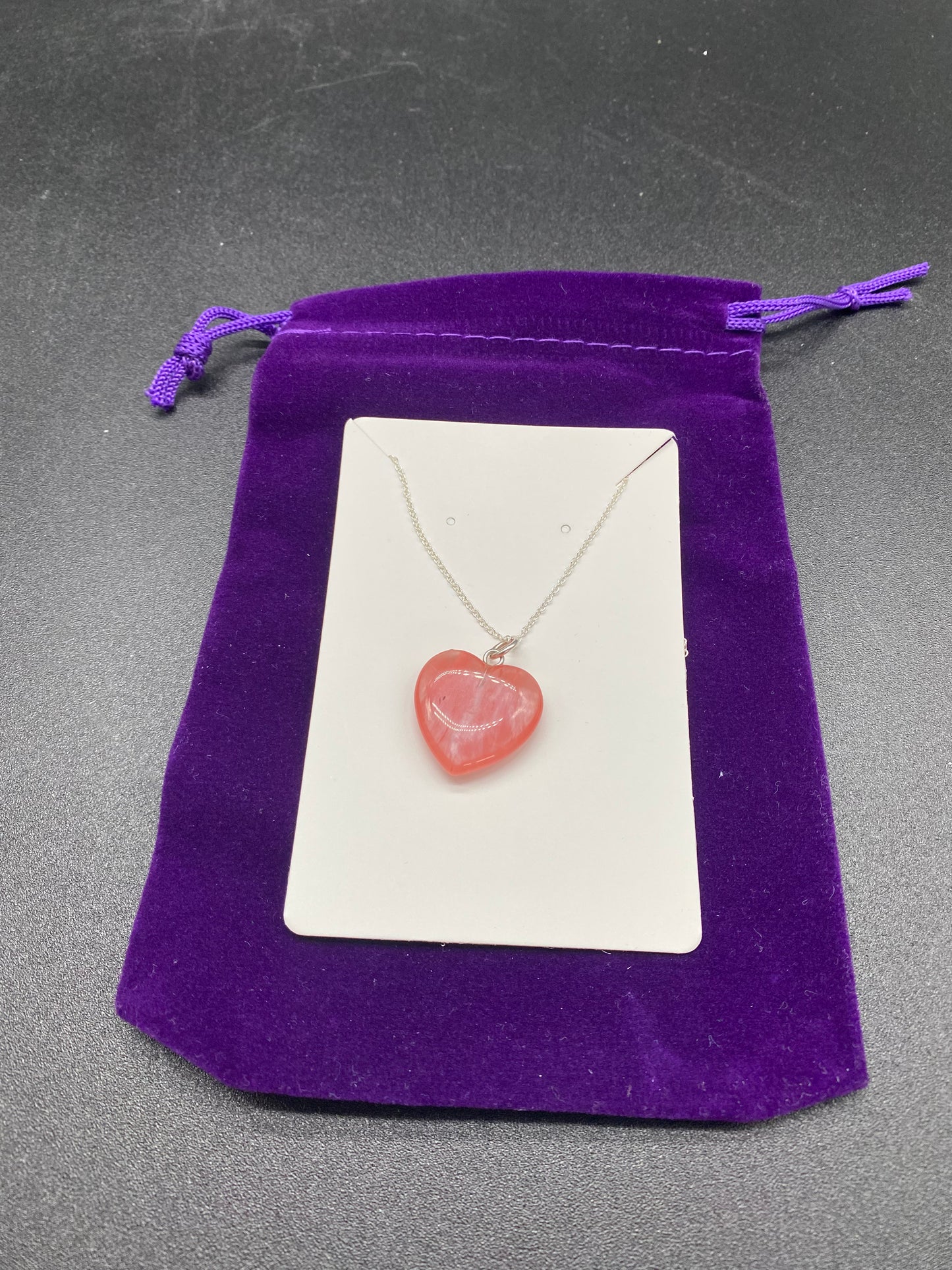 Strawberry Quartz Heart Necklace, Red Crystal Heart Pendant, Sterling Silver Dainty Chain, Love and Healing Jewellery for Her