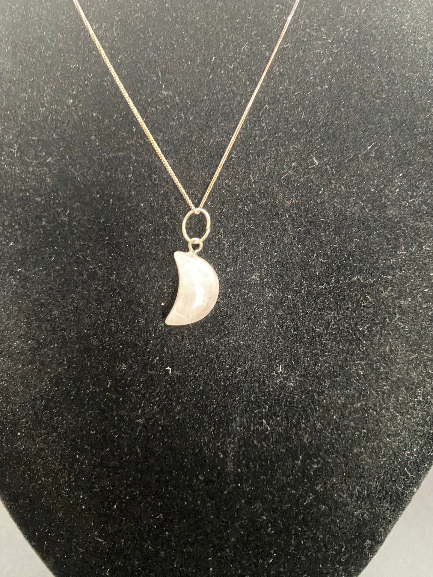 Rose Quartz Moon Necklace, Pale Pink Crystal Pendant, 925 Sterling Silver Chain, Healing Heart Stone, Boho Celestial Gift