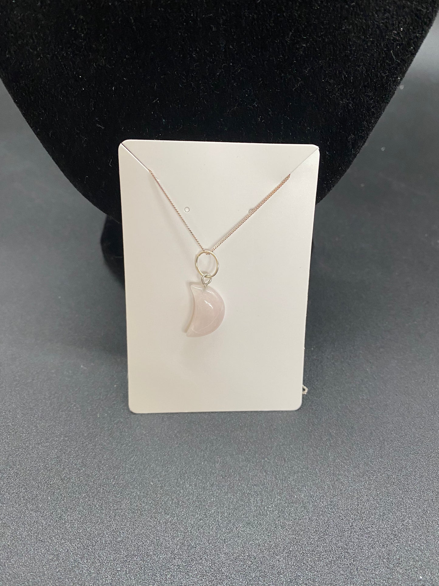 Rose Quartz Moon Necklace, Pale Pink Crystal Pendant, 925 Sterling Silver Chain, Healing Heart Stone, Boho Celestial Gift