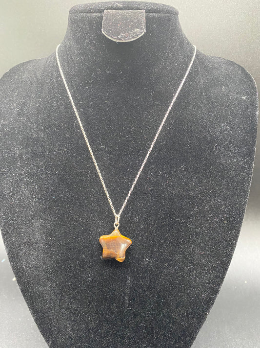 Tiger’s Eye Star Necklace, Brown Gemstone Star Pendant, 925 Sterling Silver Dainty Chain, Protection Crystal Jewellery for Him/Her