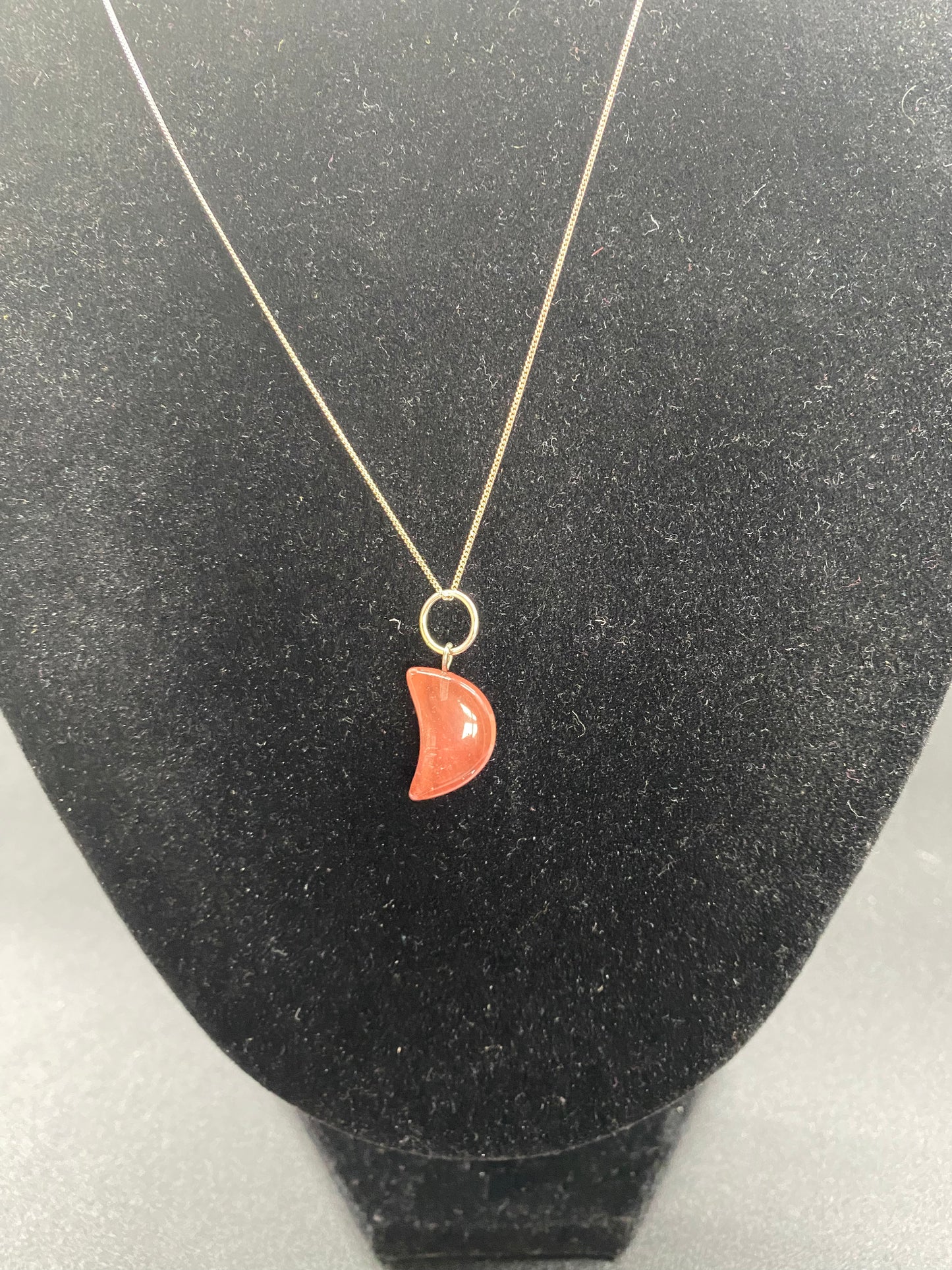 Strawberry Quartz Necklace, Pink Crystal Moon Pendant, Sterling Silver Dainty Jewellery, Glimmering Quartz Celestial Charm