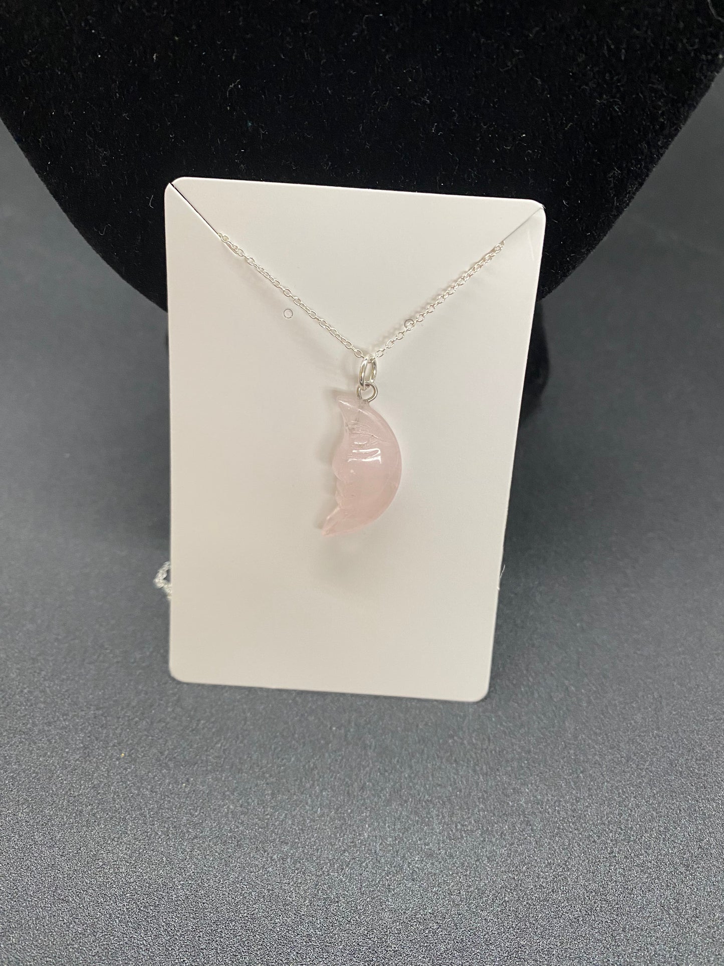 Rose Quartz Moon Necklace, Hand-Carved Moon Face Pendant, Sterling Silver Dainty Chain, Love & Healing Crystal Jewellery