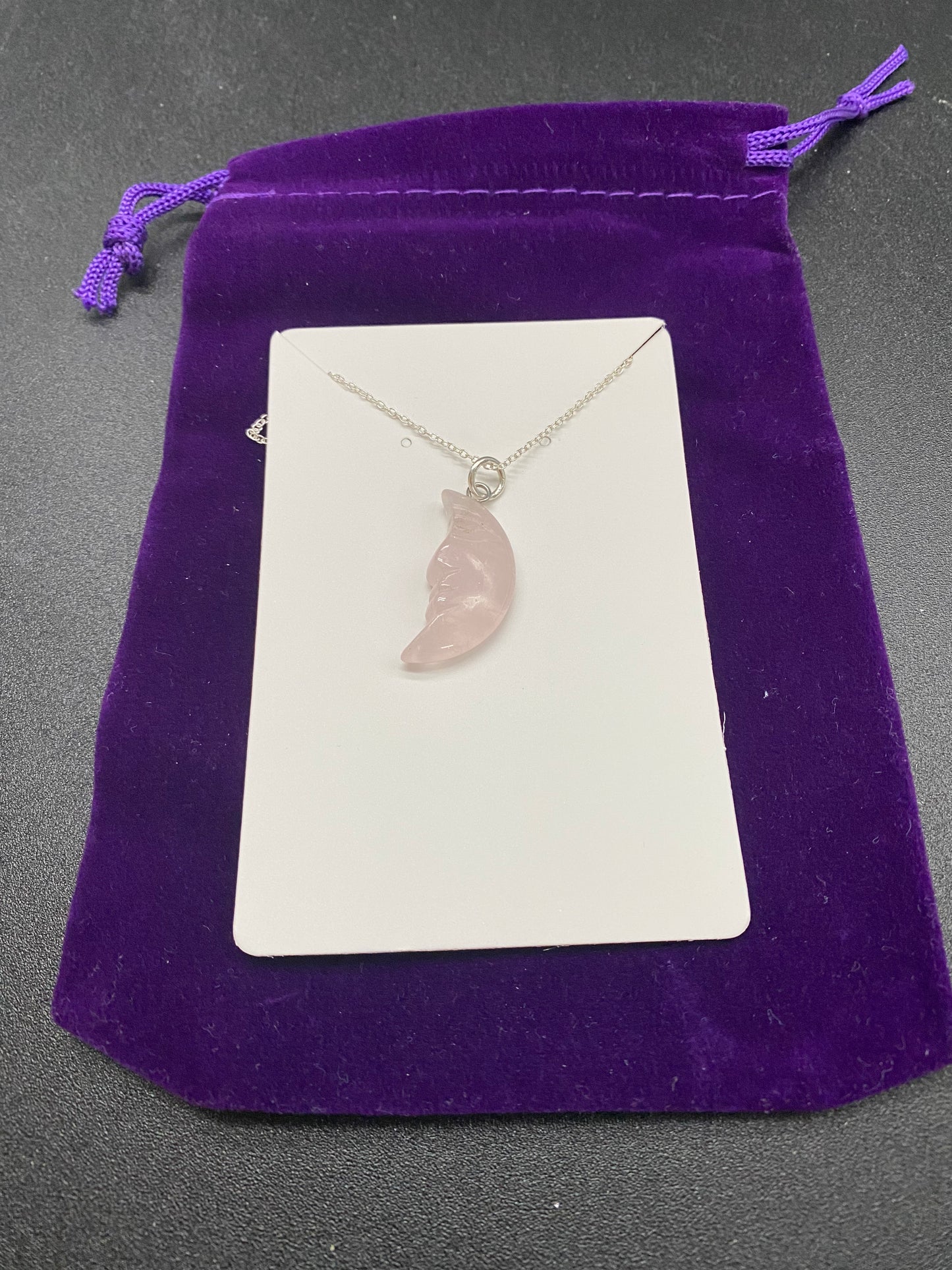 Rose Quartz Moon Necklace, Hand-Carved Moon Face Pendant, Sterling Silver Dainty Chain, Love & Healing Crystal Jewellery