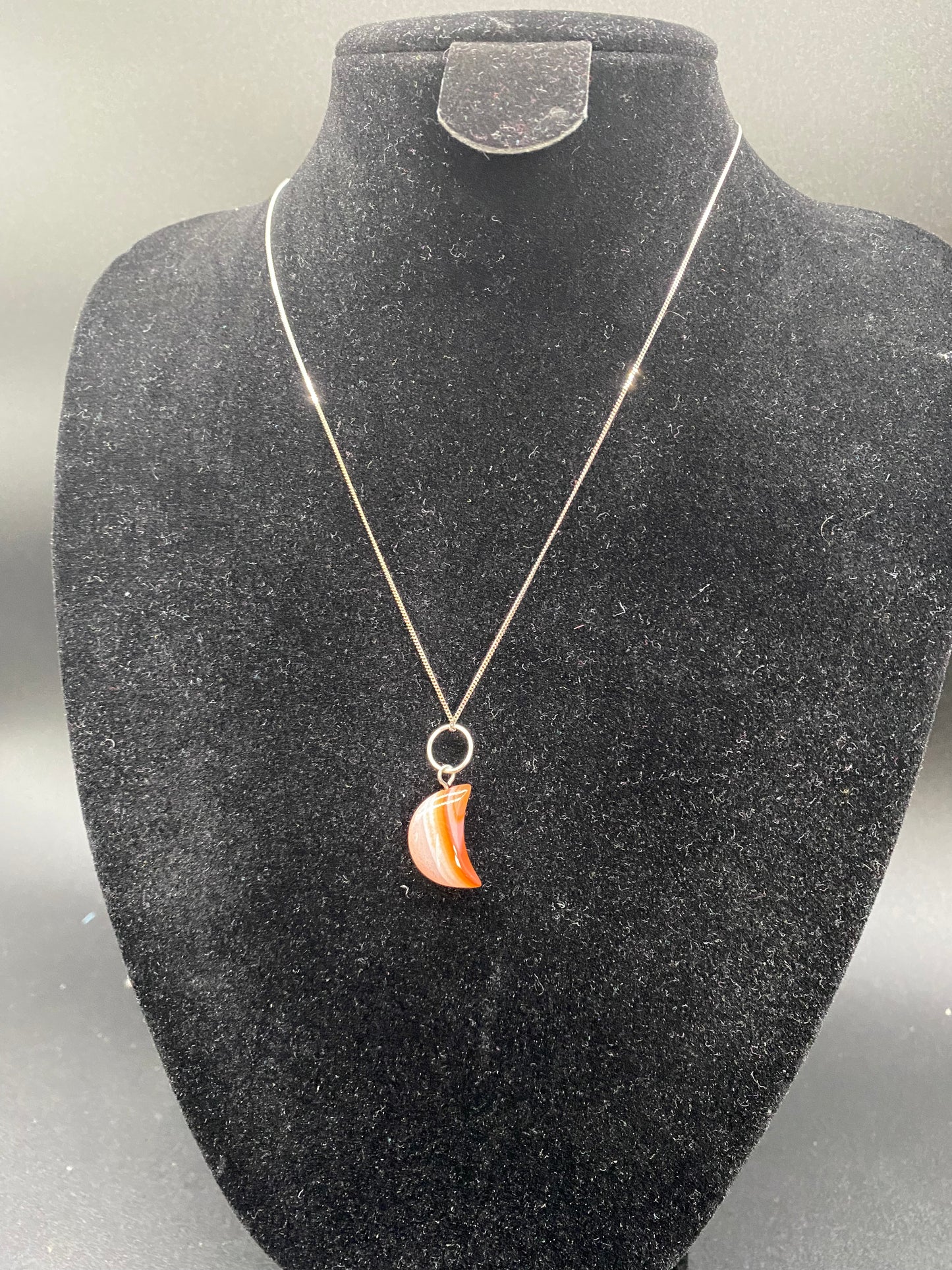 Carnelian Moon Necklace, Sterling Silver Dainty Chain, Orange Agate Crescent Pendant, Boho Crystal Jewellery for Her