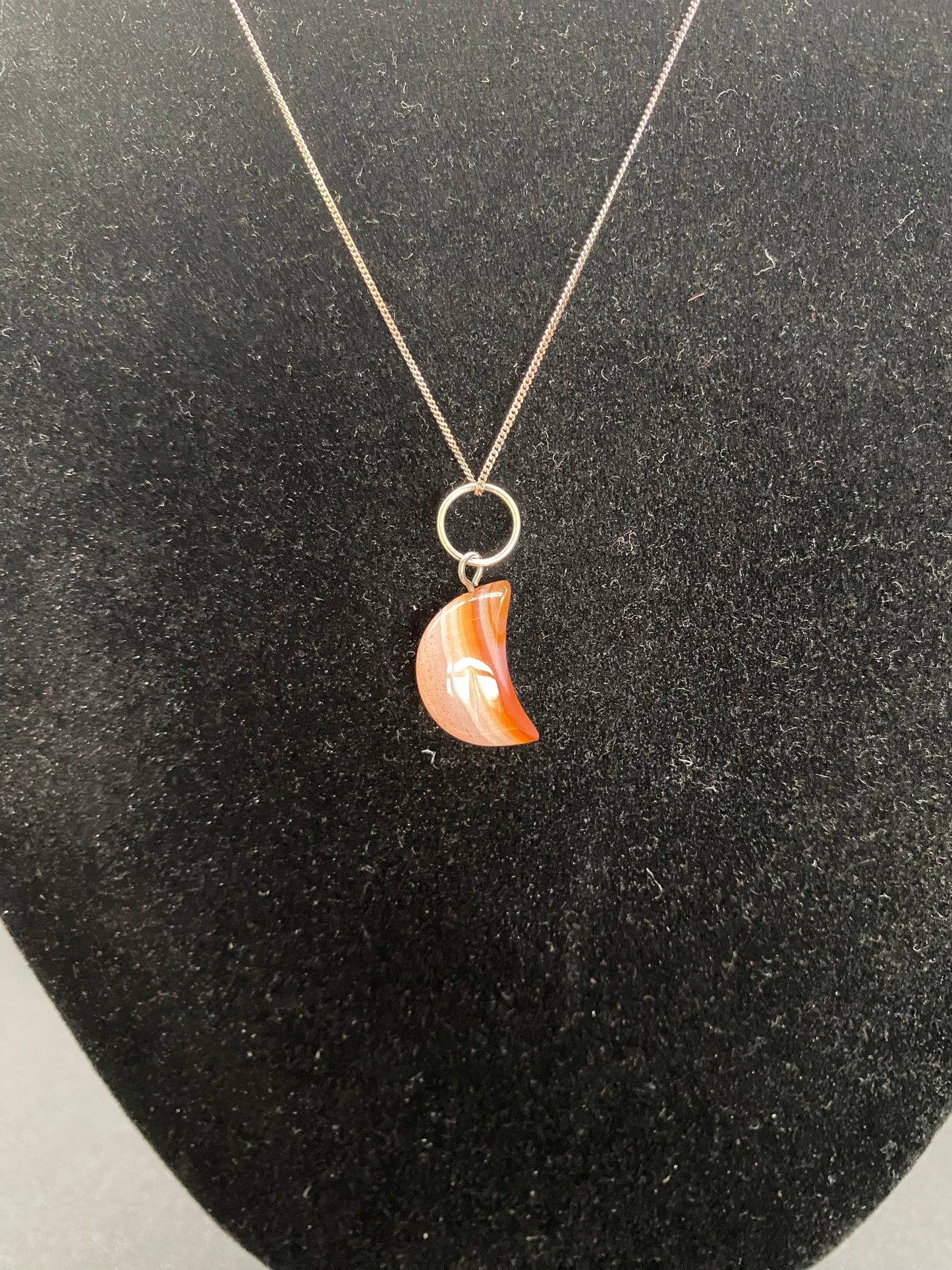Carnelian Moon Necklace, Sterling Silver Dainty Chain, Orange Agate Crescent Pendant, Boho Crystal Jewellery for Her