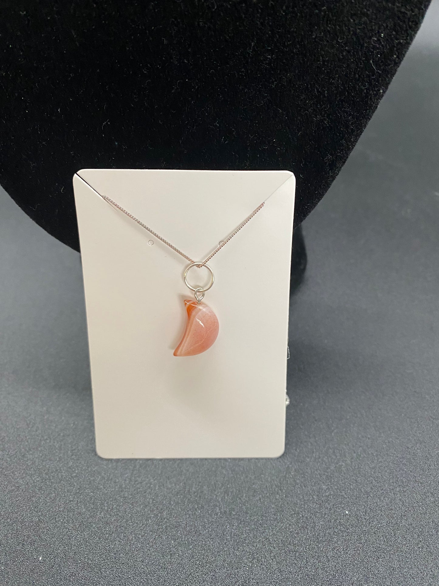 Carnelian Moon Necklace, Sterling Silver Dainty Chain, Orange Agate Crescent Pendant, Boho Crystal Jewellery for Her