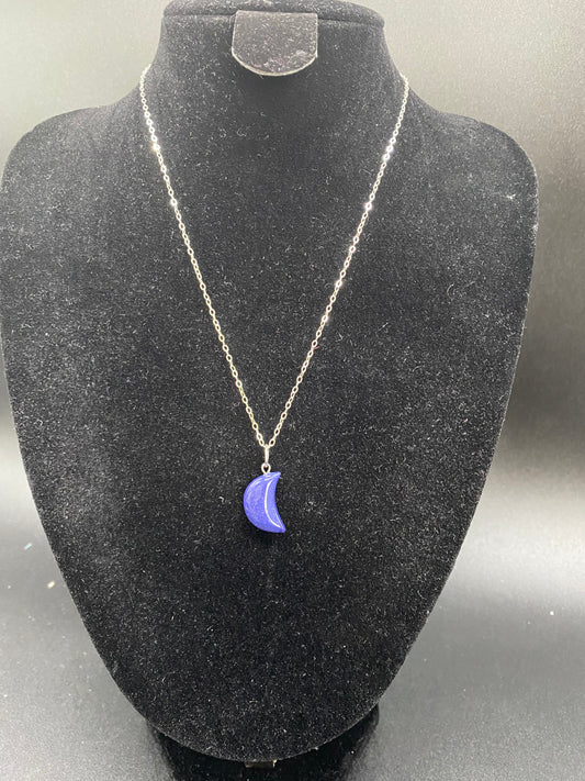 Lapis Lazuli Crescent Moon Sterling Silver Necklace