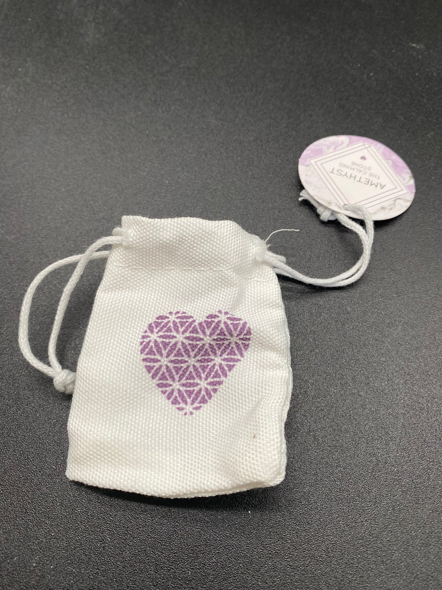 Polished Amethyst Heart with White Drawstring Gift Bag