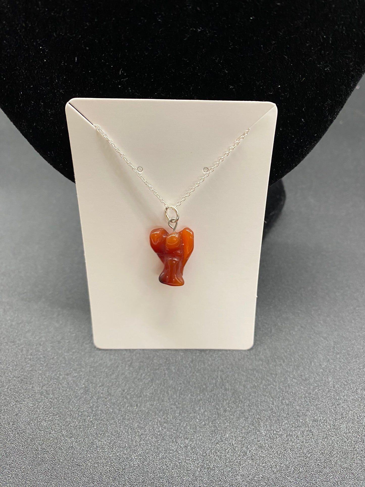 Natural Carnelian Angel Pendant Hand-Carved Gemstone 925 Sterling Silver Necklace