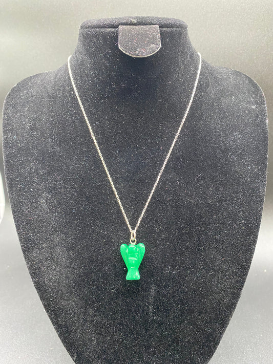 Green Aventurine Guardian Angel 925 Sterling Silver Necklace