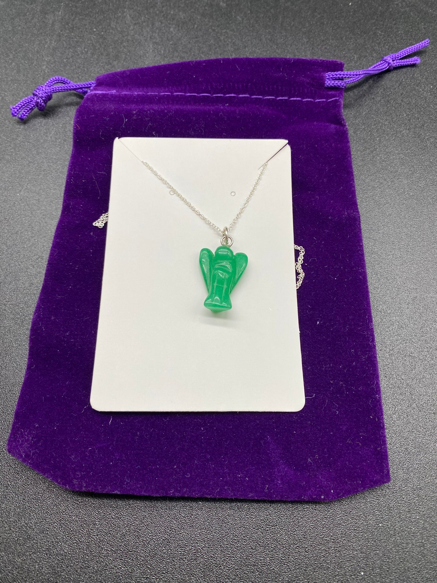 Green Aventurine Guardian Angel 925 Sterling Silver Necklace