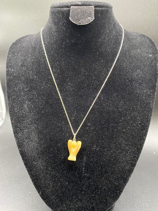 Hand-Carved Citrine Crystal Angel Pendant on Sterling Silver Chain