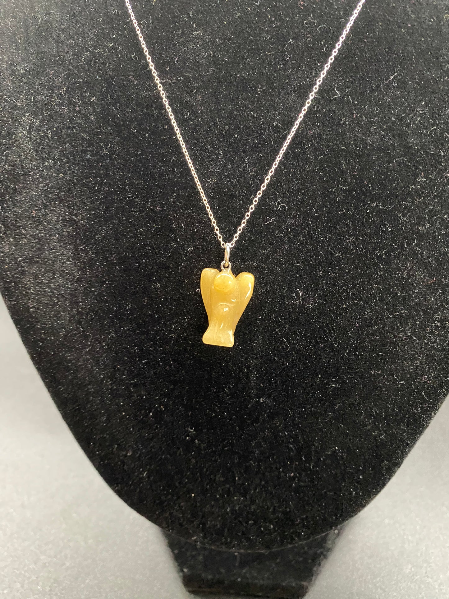 Hand-Carved Citrine Crystal Angel Pendant on Sterling Silver Chain