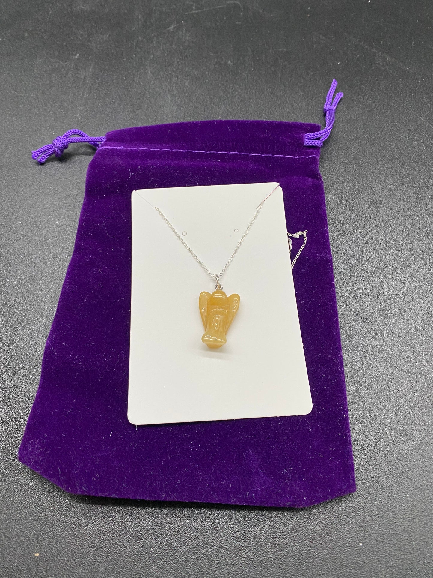Hand-Carved Citrine Crystal Angel Pendant on Sterling Silver Chain
