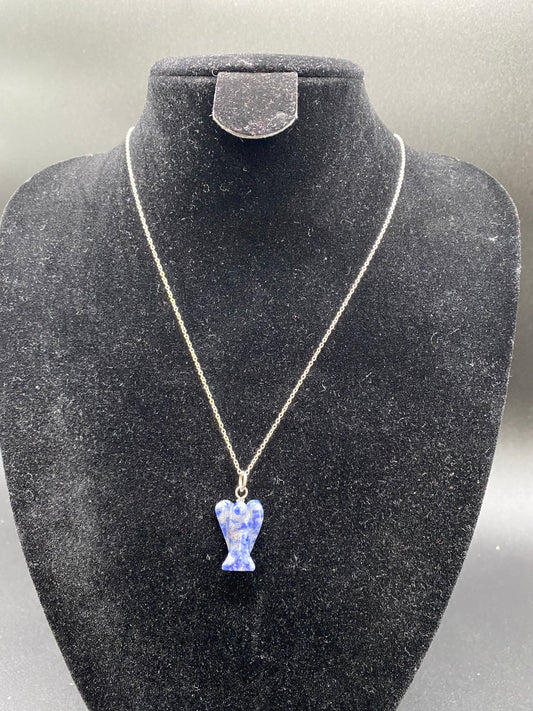 Hand-Carved Sodalite Angel Pendant on Sterling Silver – Intuition & Logic Gemstone Jewellery