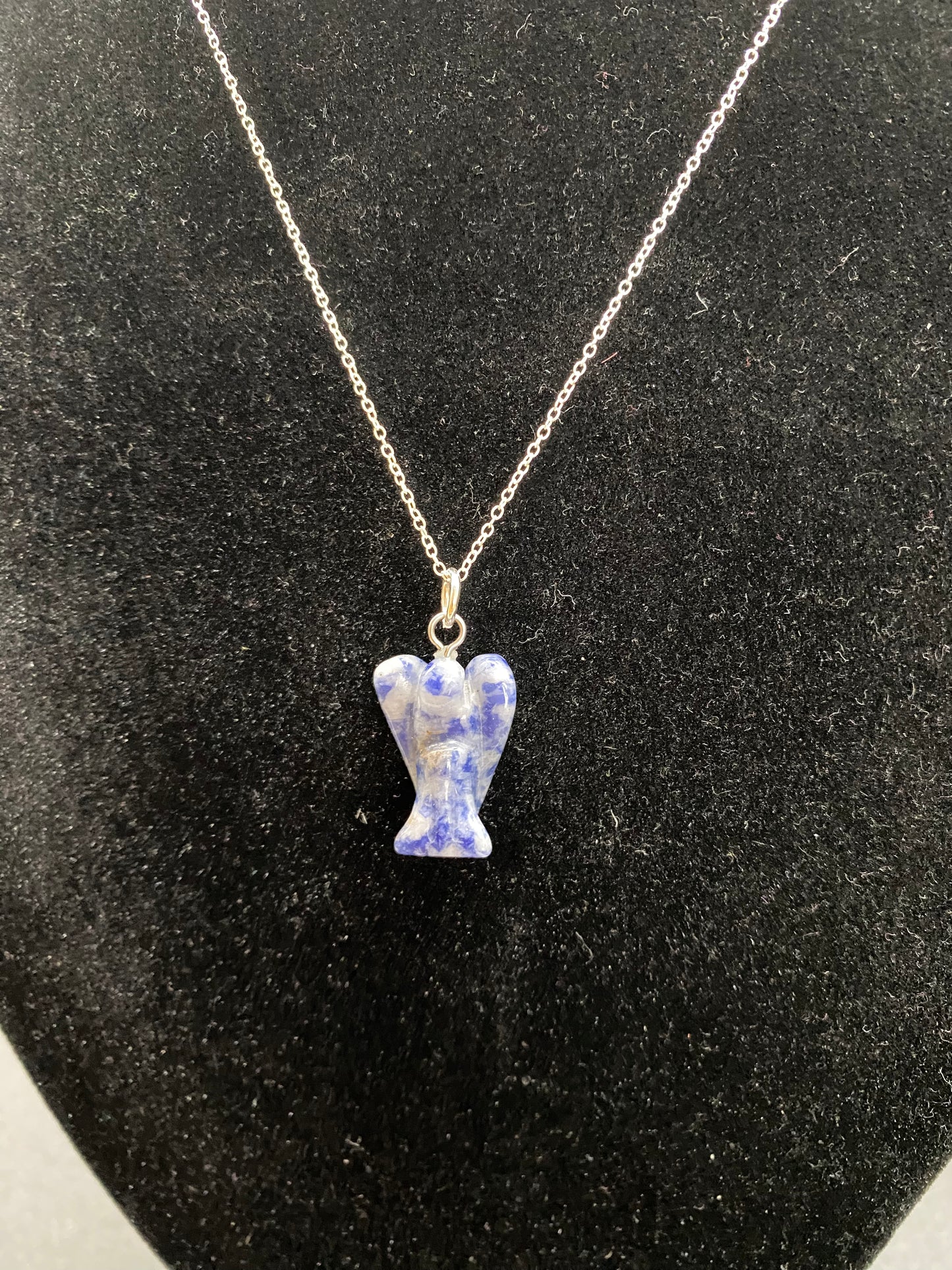 Hand-Carved Sodalite Angel Pendant on Sterling Silver – Intuition & Logic Gemstone Jewellery