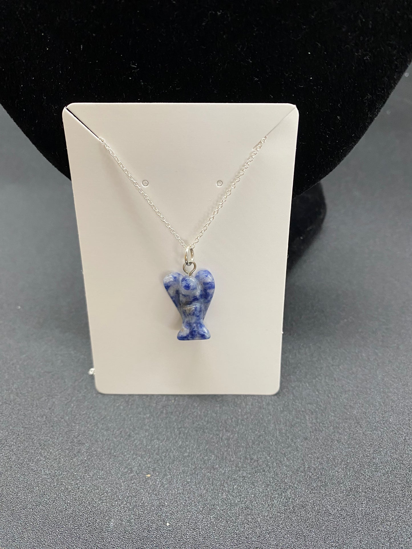 Hand-Carved Sodalite Angel Pendant on Sterling Silver – Intuition & Logic Gemstone Jewellery