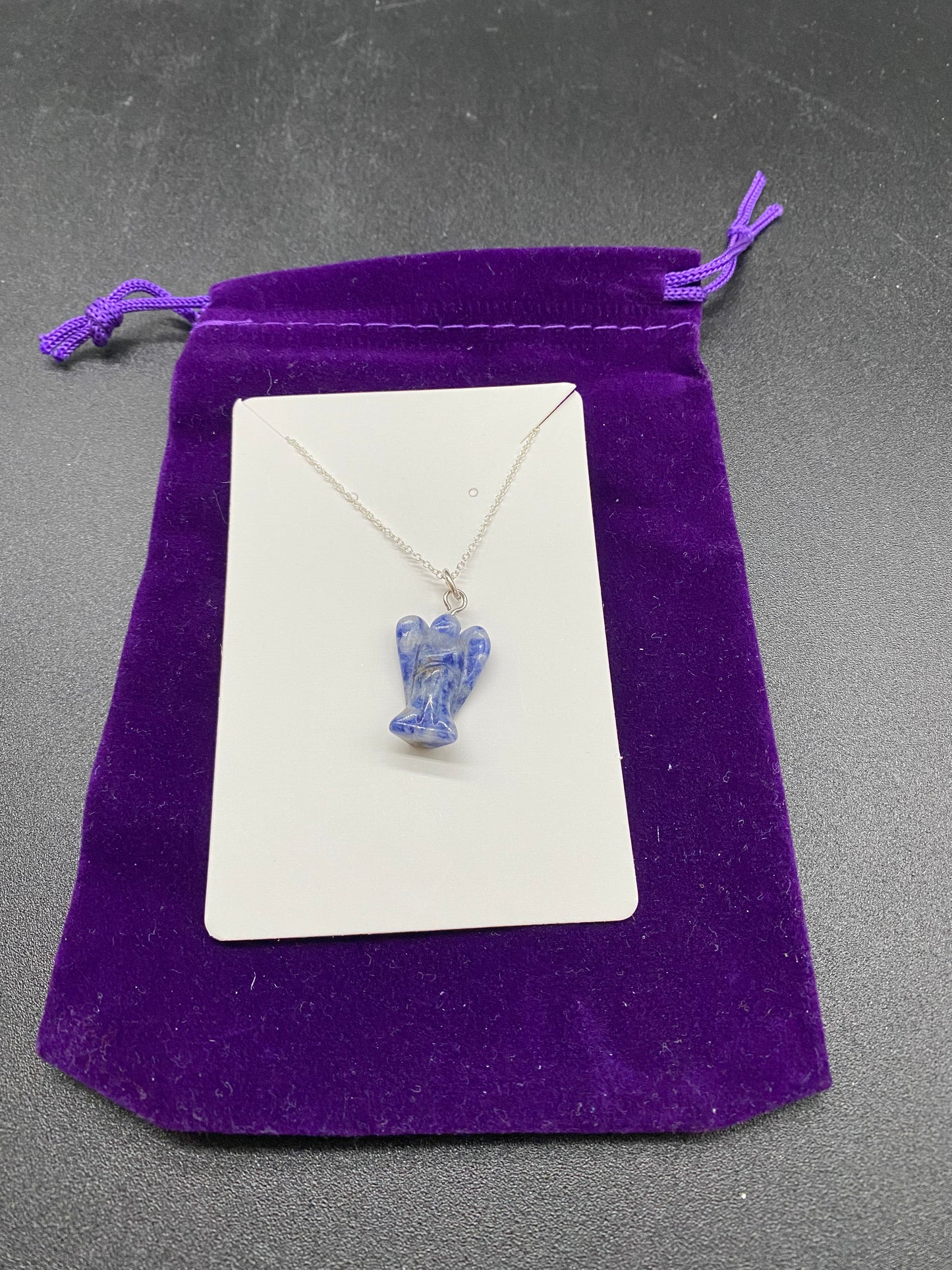 Hand-Carved Sodalite Angel Pendant on Sterling Silver – Intuition & Logic Gemstone Jewellery