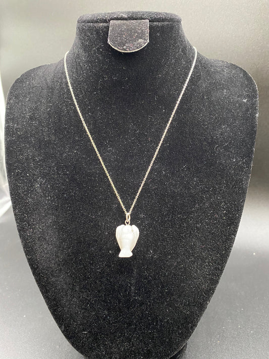 Hand-Carved White Quartz Angel Pendant in Sterling Silver | Guardian Angel Healing Crystal Necklace