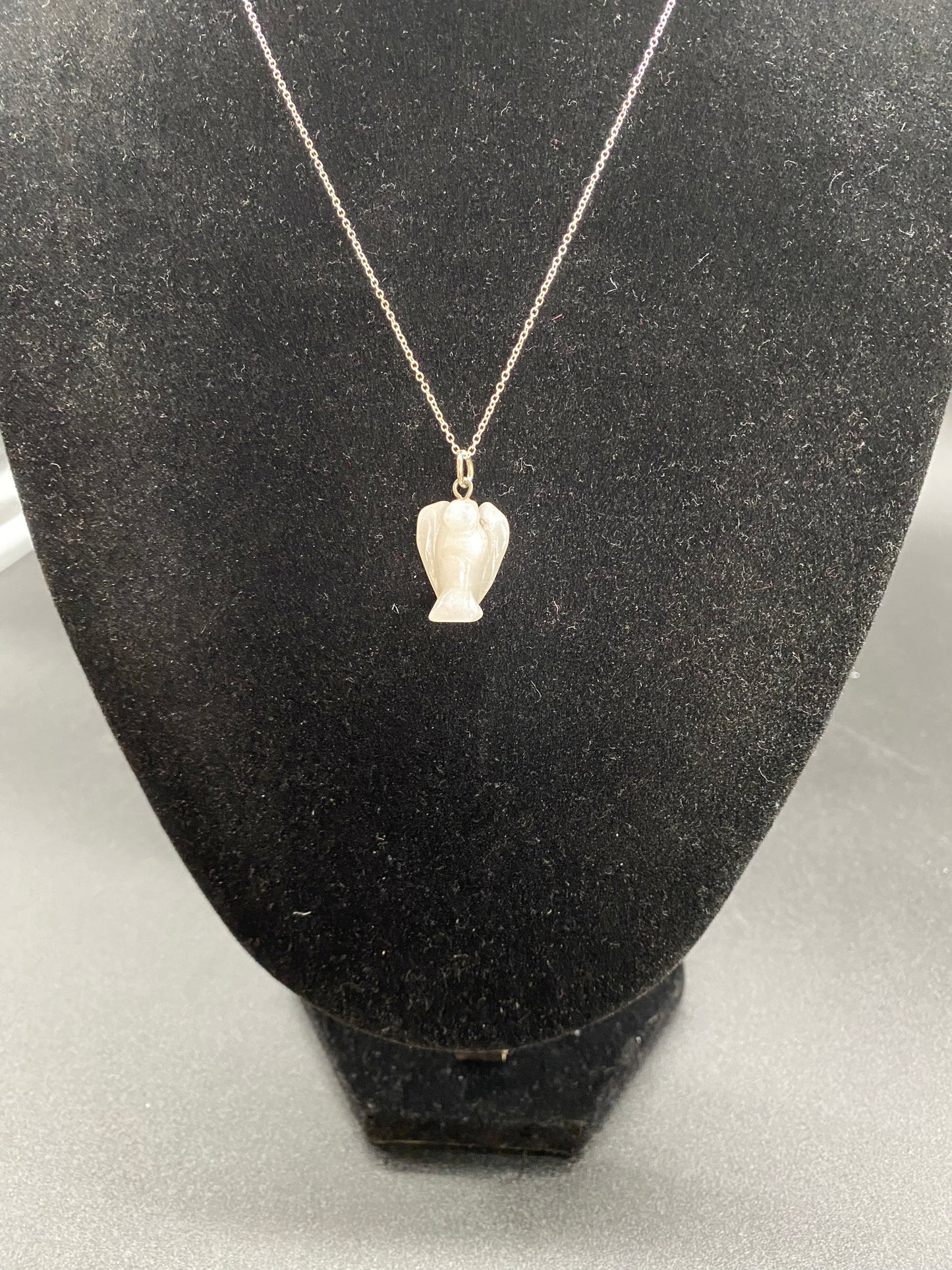 Hand-Carved White Quartz Angel Pendant in Sterling Silver | Guardian Angel Healing Crystal Necklace