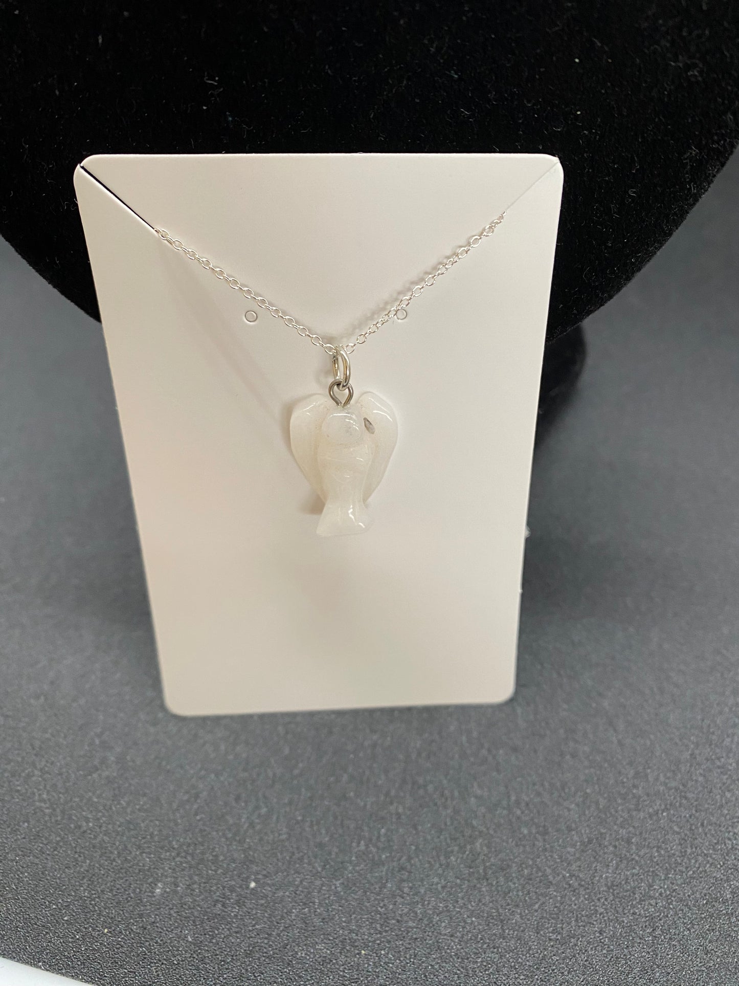 Hand-Carved White Quartz Angel Pendant in Sterling Silver | Guardian Angel Healing Crystal Necklace