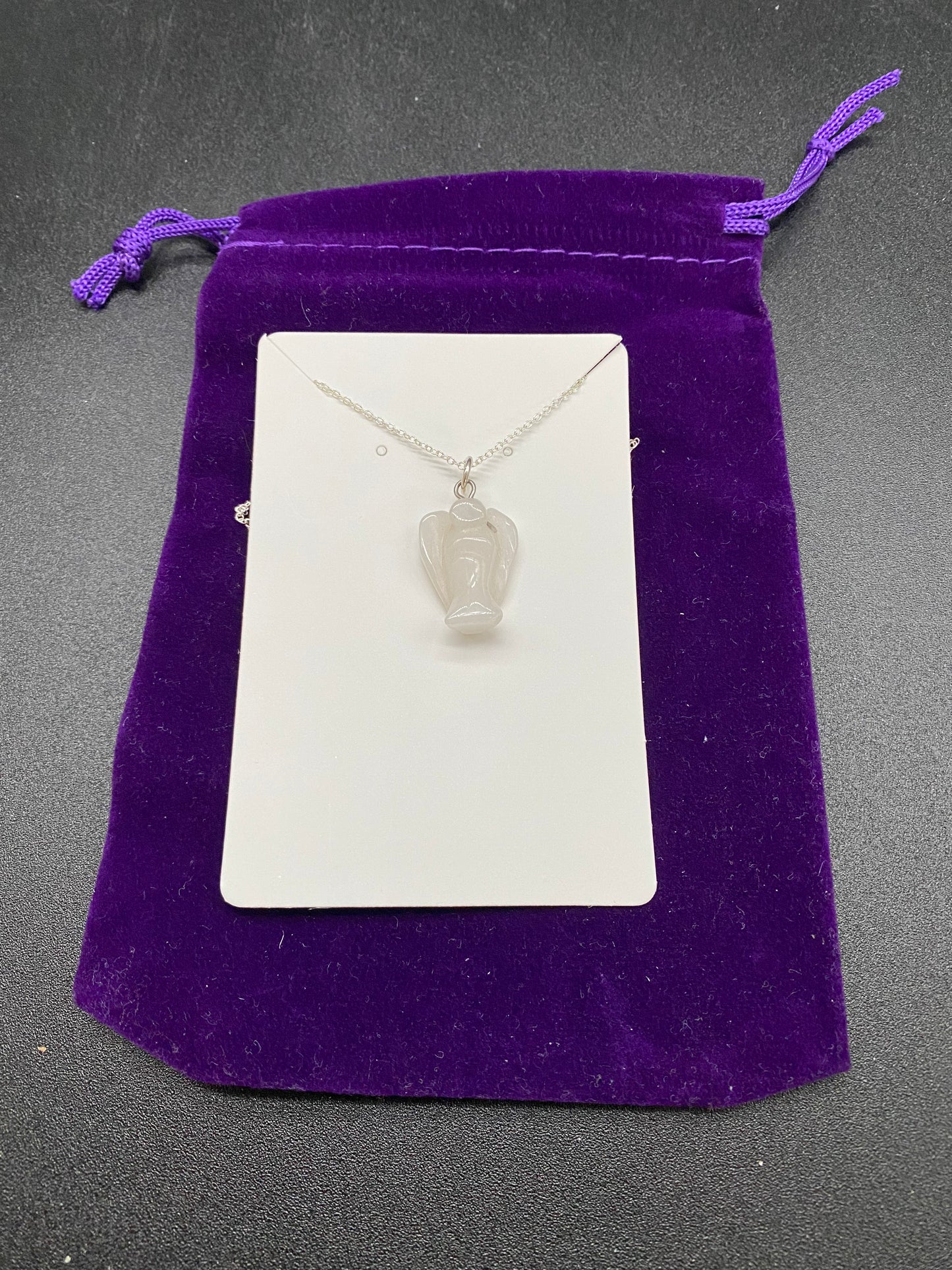 Hand-Carved White Quartz Angel Pendant in Sterling Silver | Guardian Angel Healing Crystal Necklace