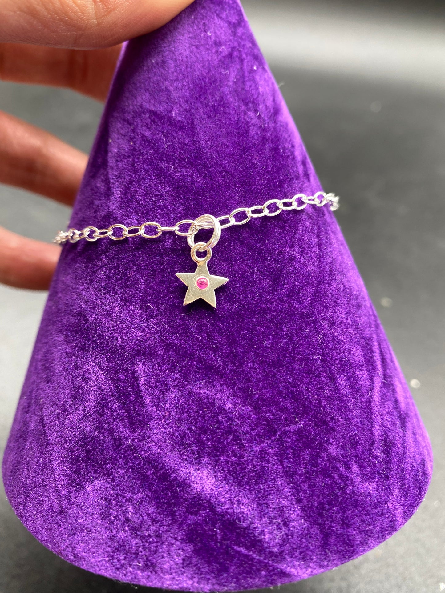 Ruby & Sterling Silver Star Charm Bracelet