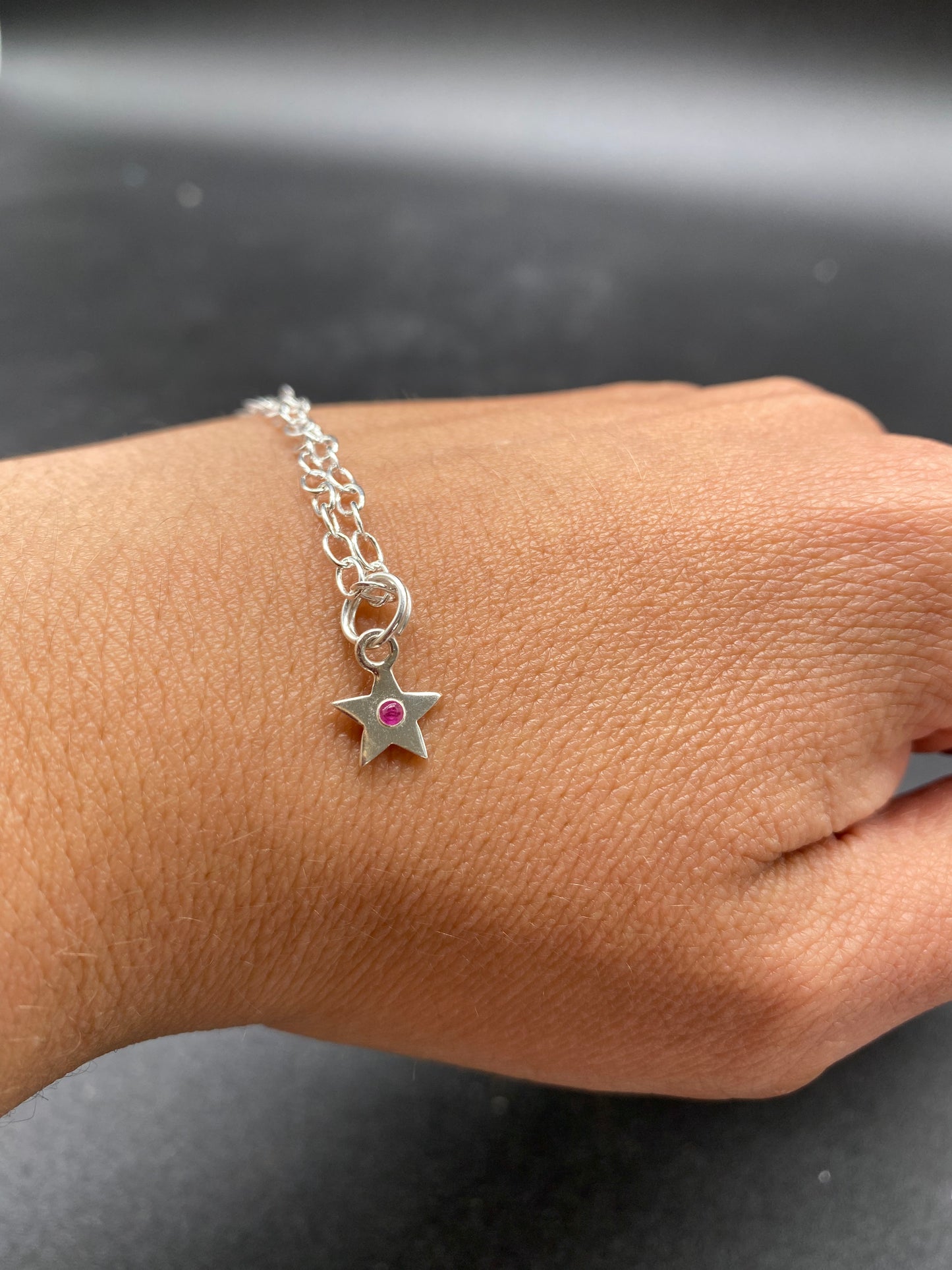 Ruby & Sterling Silver Star Charm Bracelet