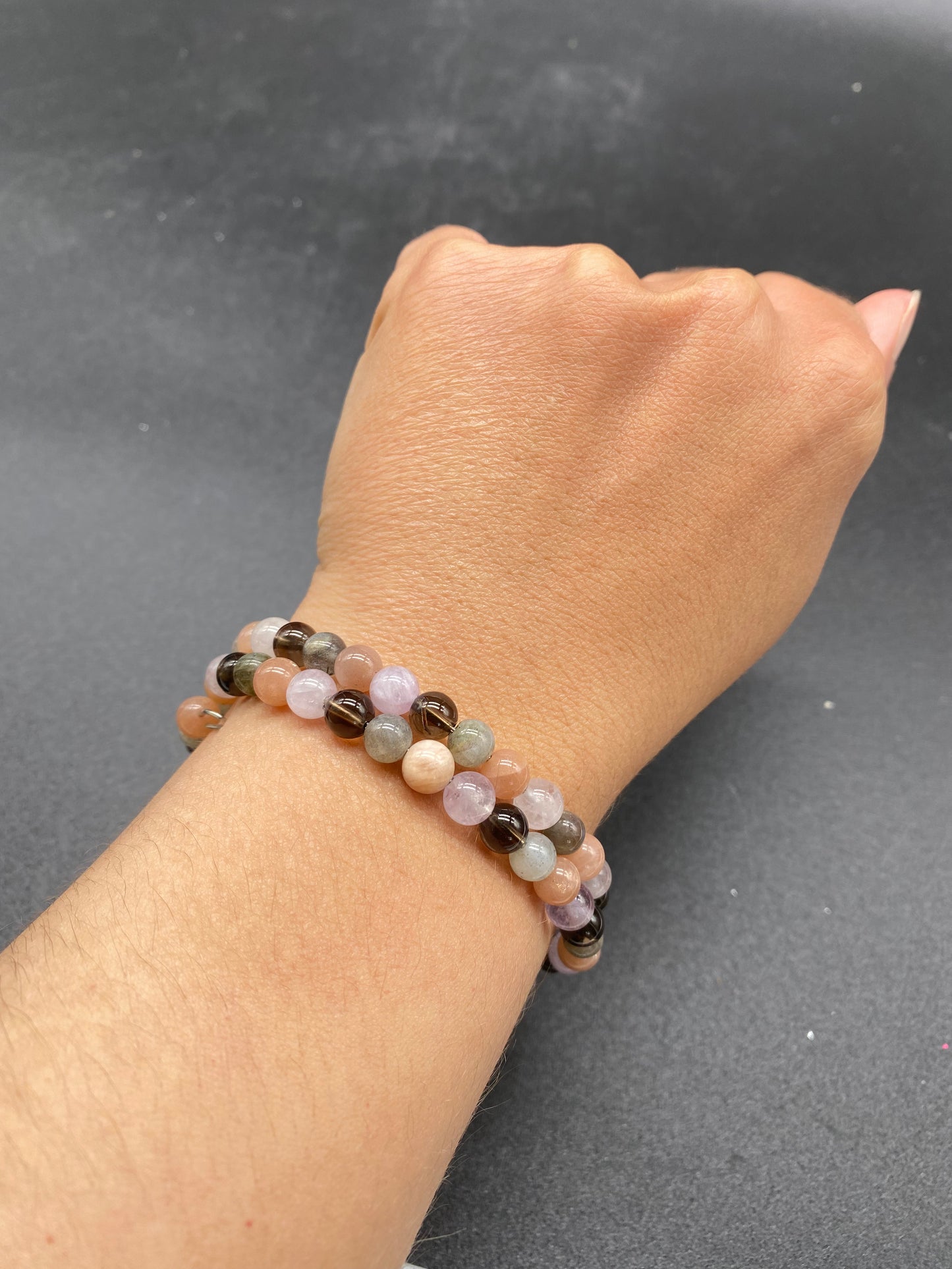 Labradorite, Smoky Quartz, Sunstone & Amethyst Memory Wire Bracelet