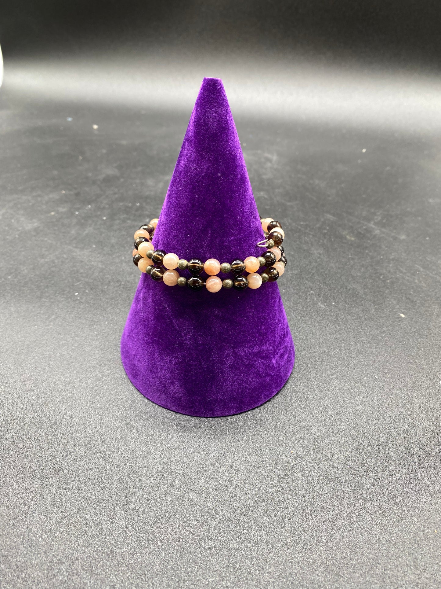 Sunstone, Smoky Quartz & Pyrite Memory Wire Bracelet