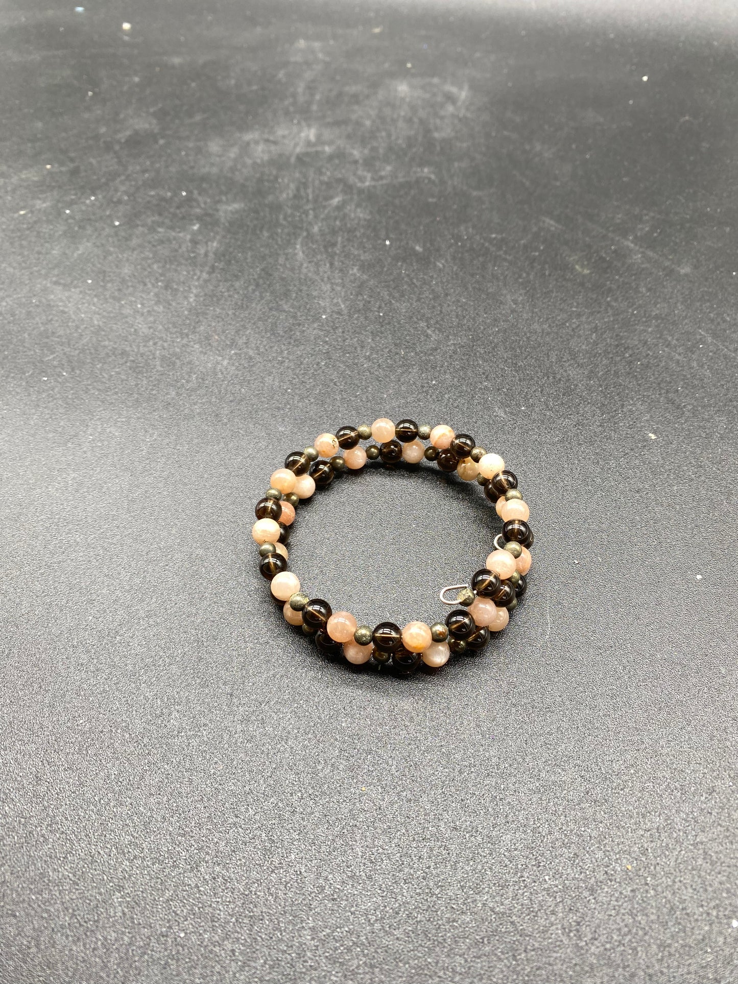 Sunstone, Smoky Quartz & Pyrite Memory Wire Bracelet