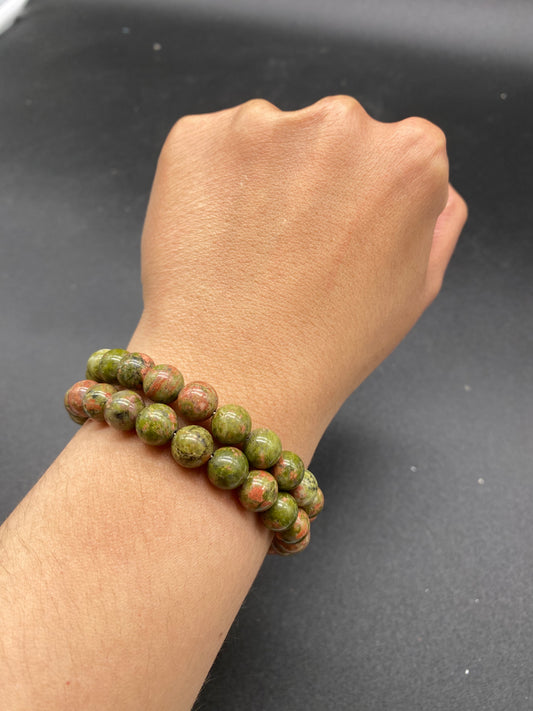 Unakite Crystal Memory Wire Bracelet