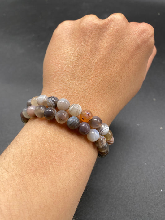 Botswana Agate Crystal Memory Wire Bracelet