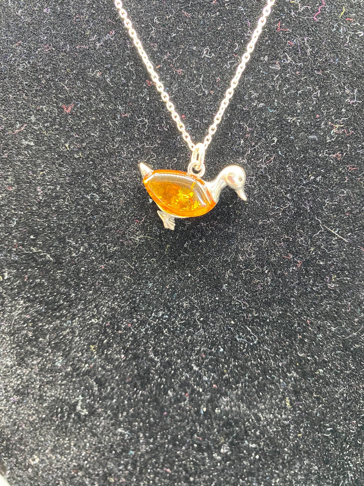Cognac Baltic Amber Duck Sterling Silver Necklace