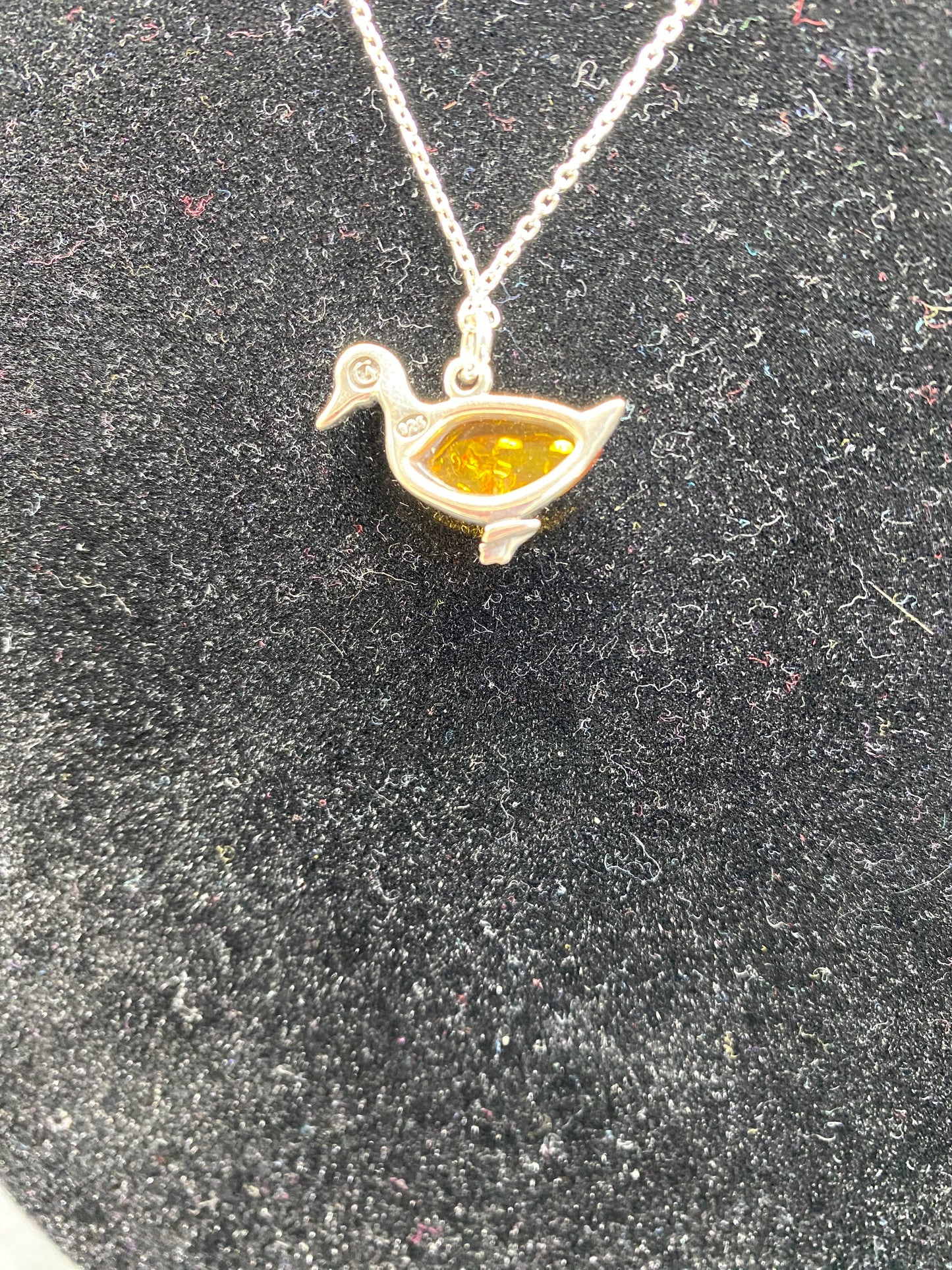 Cognac Baltic Amber Duck Sterling Silver Necklace