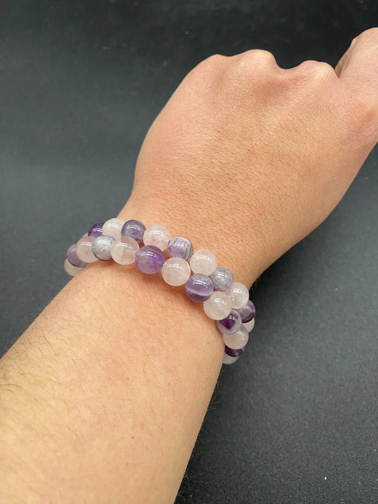 Amethyst, Rose Quartz & Labradorite Memory Wire Bracelet