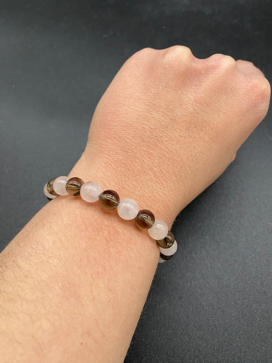 Smoky Quartz & Sunstone Memory Wire Bracelet
