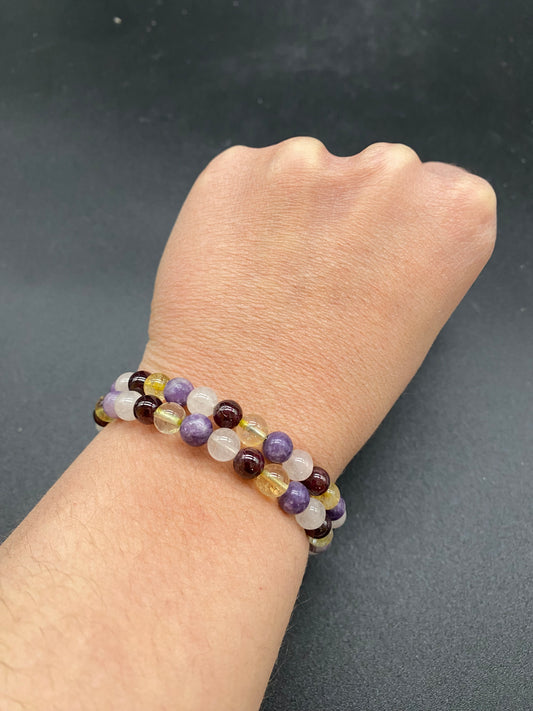 Garnet, Citrine, Amethyst & Rose Quartz Memory Wire Bracelet