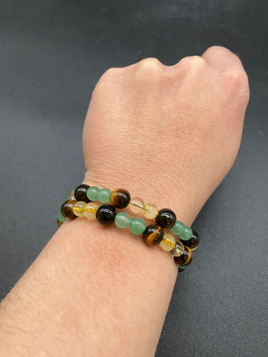 Tigers Eye, Green Aventurine & Citrine Memory Wire Bracelet